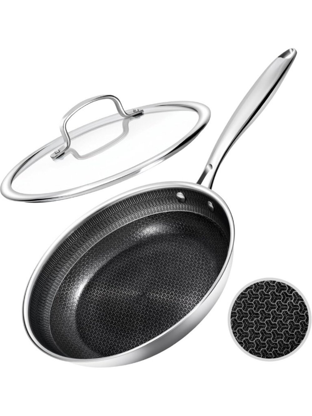 12-Inch Non-Stick Hybrid Frying Pan with Glass Lid - Professional Cookware